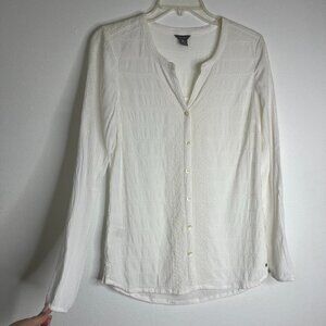 Eddie Bauer Womens Long Sleeve White Button Up Blouse Office Formal Casual Sz XS